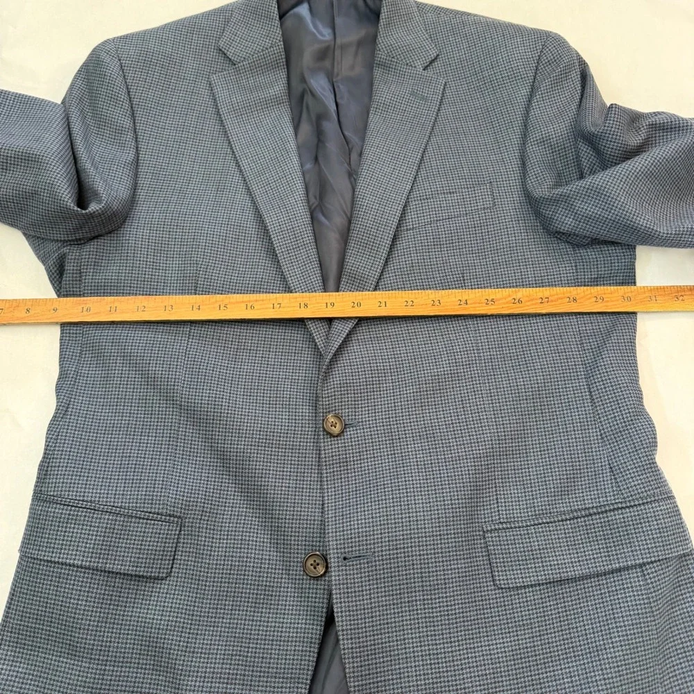 Ralph Lauren Mens Blue Houndstooth Sport Blazer Jacket‎ Wool Silk Plaid 42L